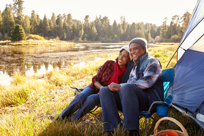 Couple after Dry Eyes camping in nature smiling joy of sight
