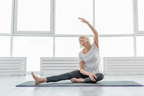 Aging patient practicing active lifestyle yoga
