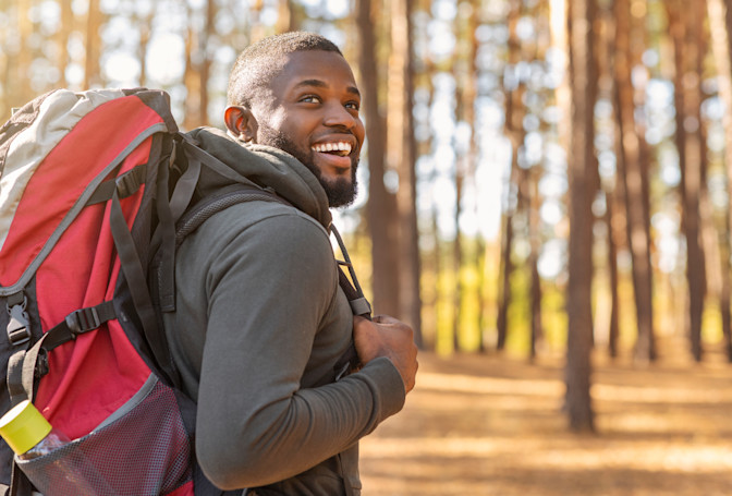 Man wearing contact lenses during hike joy of sight outdoors