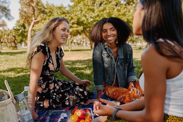 Friends after LASIK picnic girls smiling